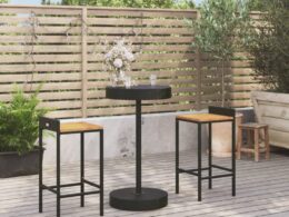 vidaXL 3 Piece Patio Bar Set Black Poly Rattan&Solid Wood Acacia