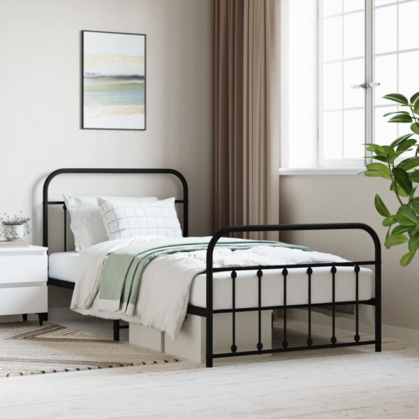 vidaXL Metal Bed Frame without Mattress with Footboard Black 39.4"x78.7"