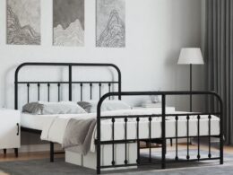 vidaXL Metal Bed Frame without Mattress with Footboard Black 59.1"x78.7"