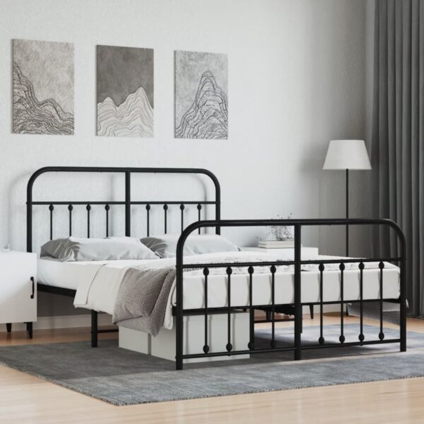 vidaXL Metal Bed Frame without Mattress with Footboard Black 59.1"x78.7"