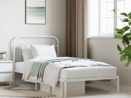 vidaXL Metal Bed Frame without Mattress with Headboard White 39.4"x78.7"