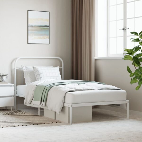 vidaXL Metal Bed Frame without Mattress with Headboard White 39.4"x78.7"