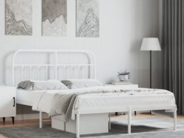 vidaXL Metal Bed Frame without Mattress with Headboard White 59.1"x78.7"