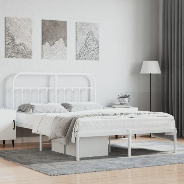 vidaXL Metal Bed Frame without Mattress with Headboard White 59.1"x78.7"