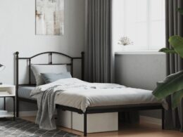 vidaXL Metal Bed Frame without Mattress with Headboard Black 39.4"x78.7"