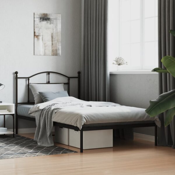 vidaXL Metal Bed Frame without Mattress with Headboard Black 39.4"x78.7"