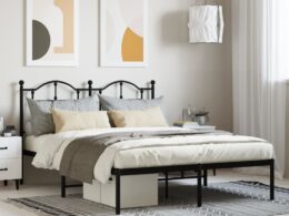 vidaXL Metal Bed Frame without Mattress with Headboard Black 59.1"x78.7"