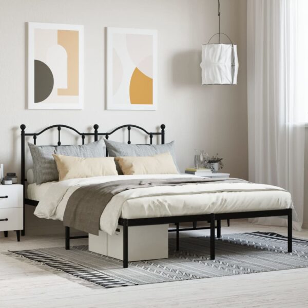 vidaXL Metal Bed Frame without Mattress with Headboard Black 59.1"x78.7"