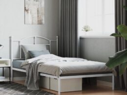 vidaXL Metal Bed Frame without Mattress with Headboard White 39.4"x78.7"