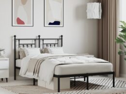 vidaXL Metal Bed Frame without Mattress with Headboard Black 53.1"x74.8"