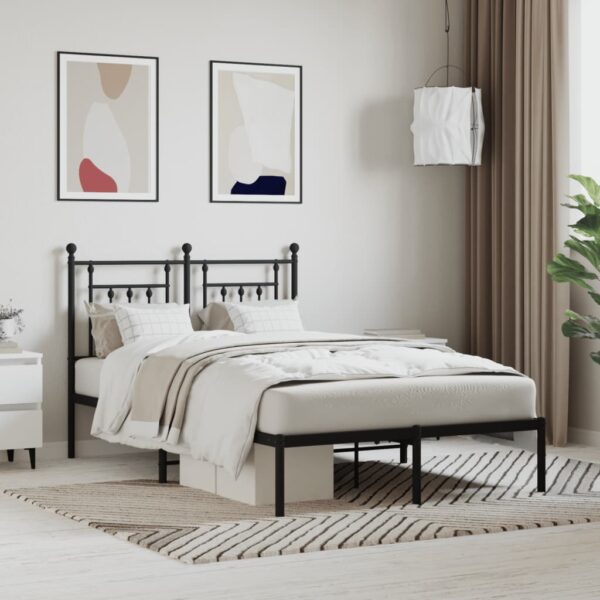 vidaXL Metal Bed Frame without Mattress with Headboard Black 53.1"x74.8"