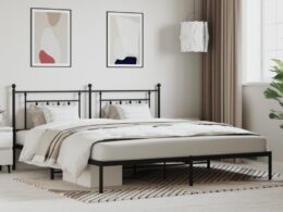 vidaXL Metal Bed Frame without Mattress with Headboard Black 76"x79.9"