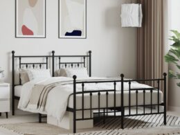 vidaXL Metal Bed Frame without Mattress with Footboard Black 59.1"x78.7"