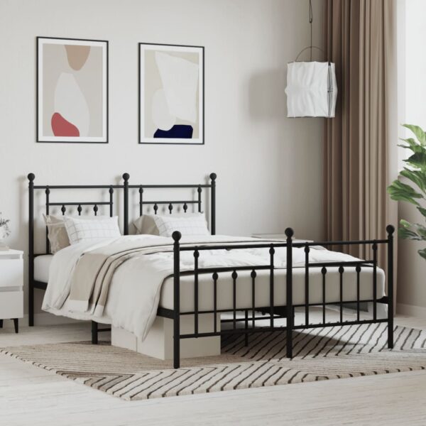 vidaXL Metal Bed Frame without Mattress with Footboard Black 59.1"x78.7"