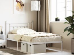 vidaXL Metal Bed Frame without Mattress with Headboard White 39.4"x78.7"