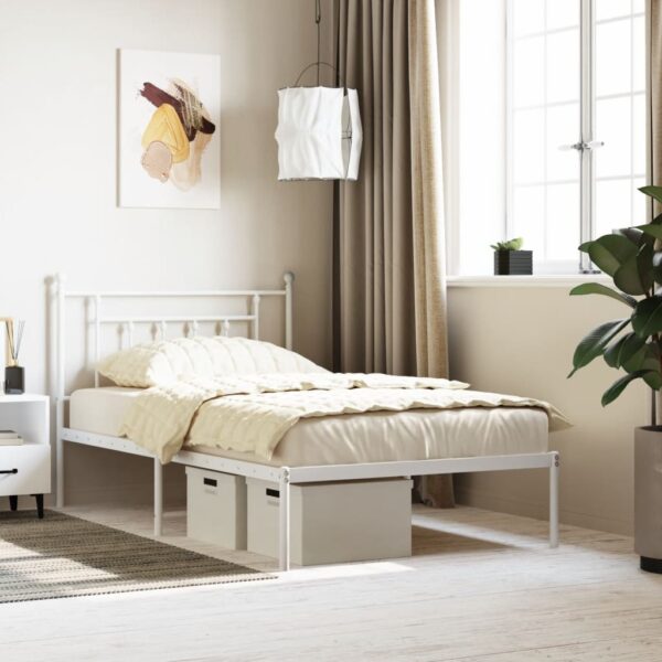 vidaXL Metal Bed Frame without Mattress with Headboard White 39.4"x78.7"