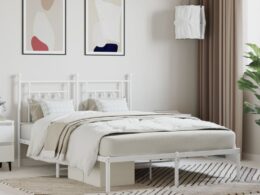 vidaXL Metal Bed Frame without Mattress with Headboard White 59.1"x78.7"