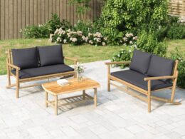 vidaXL 2 Piece Patio Lounge Set with Dark Gray Cushions Bamboo