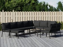 vidaXL 11 Piece Patio Lounge Set with Gray Cushions Steel