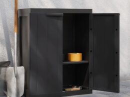 vidaXL Outdoor Storage Cabinet Black 25.6"x14.6"x33.5" PP