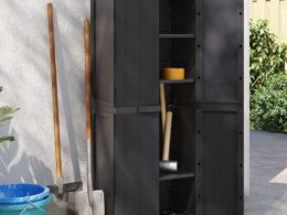 vidaXL Outdoor Storage Cabinet Black 25.6"x14.6"x65" PP