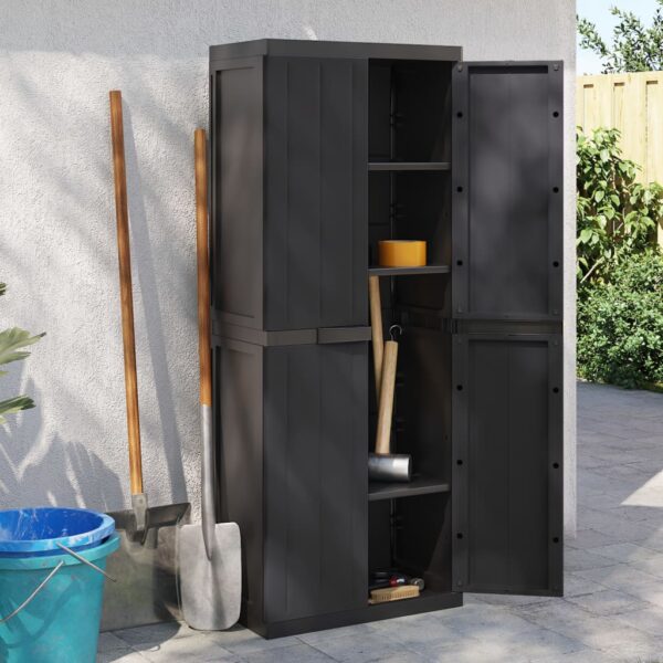vidaXL Outdoor Storage Cabinet Black 25.6"x14.6"x65" PP
