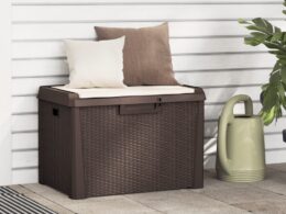 vidaXL Patio Storage Box with Seat Cushion Brown 33 gal PP
