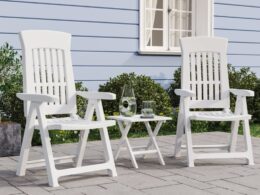 vidaXL Patio Reclining Chairs 2 pcs White PP