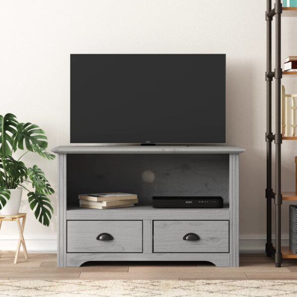 vidaXL TV Stand with 2 Drawers BODO Gray 36"x17.5"x22" Solid Wood Pine
