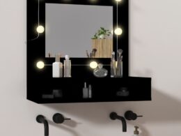 vidaXL Mirror Cabinet with LED Black 23.6"x12.4"x24.4"