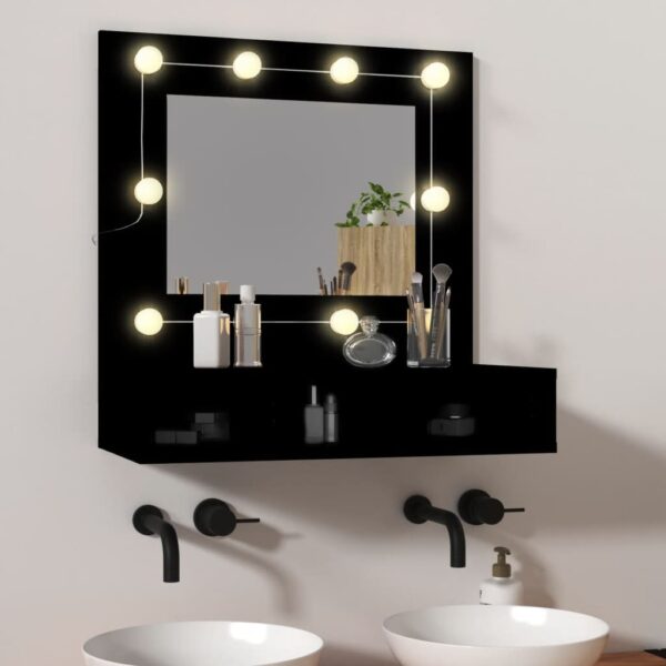 vidaXL Mirror Cabinet with LED Black 23.6"x12.4"x24.4"