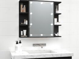 vidaXL Mirror Cabinet with LED Black 27.6"x6.5"x23.6"
