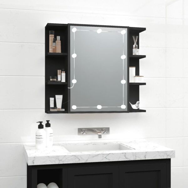 vidaXL Mirror Cabinet with LED Black 27.6"x6.5"x23.6"