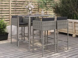 vidaXL 5 Piece Patio Bar Set with Cushions Gray Poly Rattan
