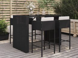 vidaXL 5 Piece Patio Bar Set with Cushions Black Poly Rattan