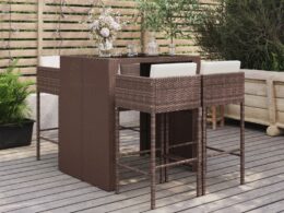 vidaXL 5 Piece Patio Bar Set with Cushions Brown Poly Rattan