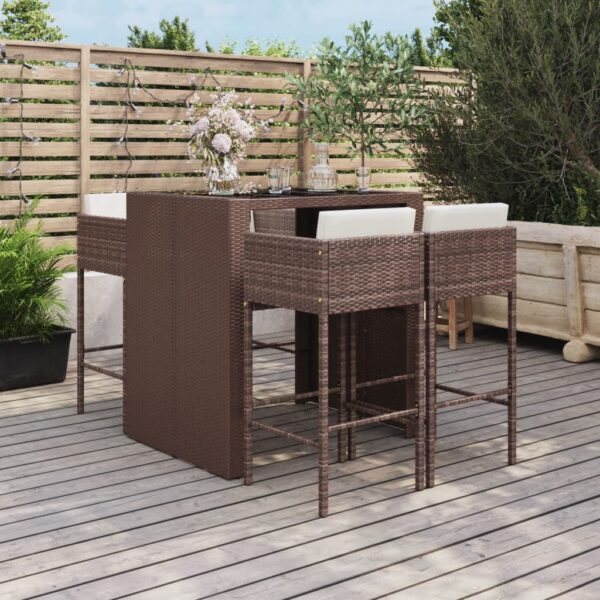 vidaXL 5 Piece Patio Bar Set with Cushions Brown Poly Rattan