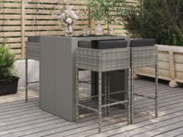 vidaXL 5 Piece Patio Bar Set with Cushions Gray Poly Rattan