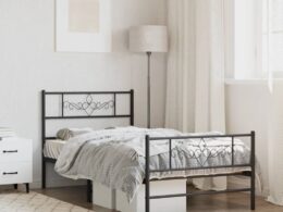 vidaXL Metal Bed Frame without Mattress with Footboard Black 39.4"x78.7"