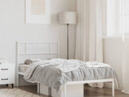 vidaXL Metal Bed Frame without Mattress with Headboard White 39.4"x78.7"
