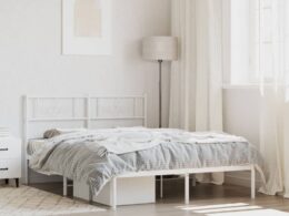 vidaXL Metal Bed Frame without Mattress with Headboard White 59.1"x78.7"