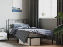vidaXL Metal Bed Frame without Mattress with Headboard Black 39.4"x74.8"