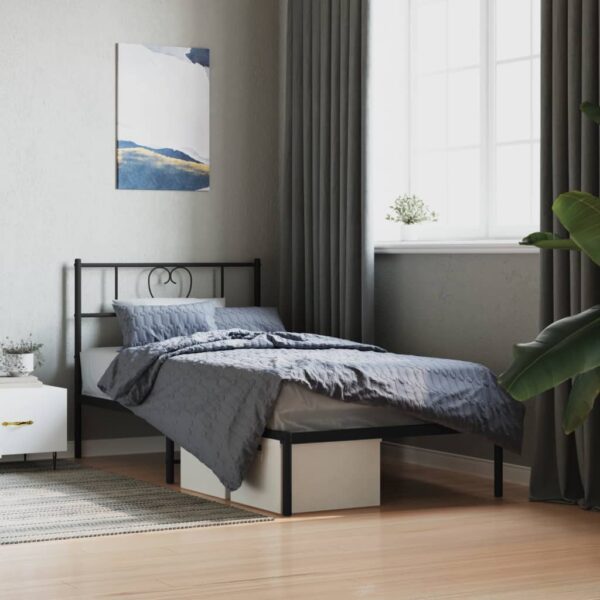 vidaXL Metal Bed Frame without Mattress with Headboard Black 39.4"x74.8"