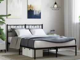 vidaXL Metal Bed Frame without Mattress with Headboard Black 53.1"x74.8"