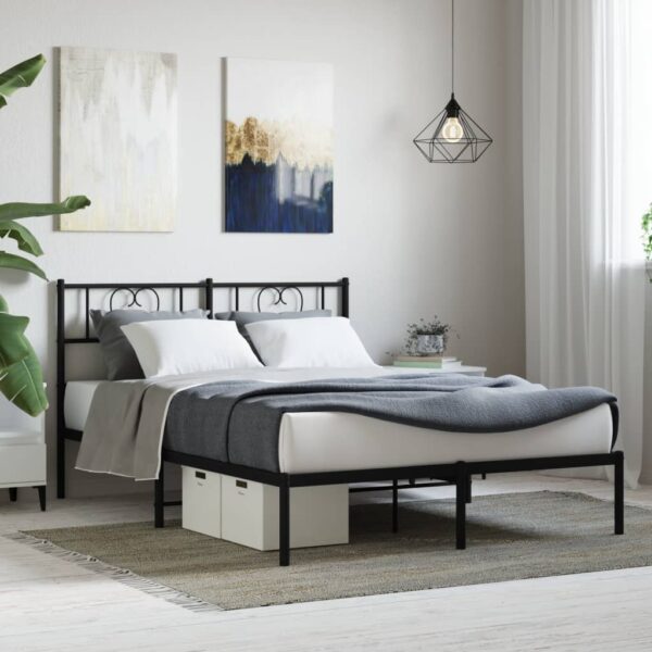 vidaXL Metal Bed Frame without Mattress with Headboard Black 53.1"x74.8"