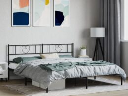 vidaXL Metal Bed Frame without Mattress with Headboard Black 76"x79.9"