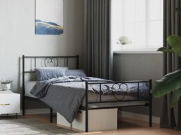 vidaXL Metal Bed Frame without Mattress with Footboard Black 39.4"x78.7"