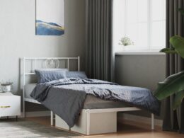 vidaXL Metal Bed Frame without Mattress with Headboard White 39.4"x74.8"