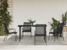 vidaXL 5 Piece Patio Dining Set Black Steel and Textilene