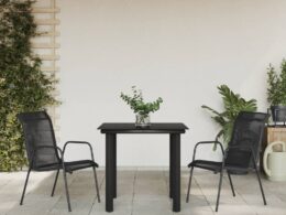 vidaXL 3 Piece Patio Dining Set Black Steel and Textilene